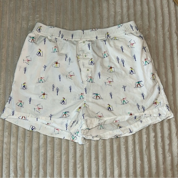 Anthropologie Emily Isabella White Ski Skier Sleep Pajama Shorts Sz Medium - Picture 1 of 5